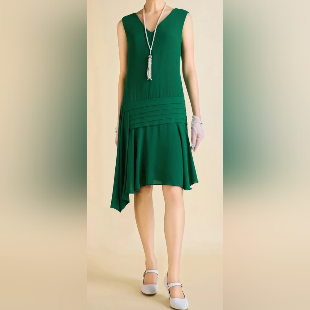 Babeyond Green Vintage Irregular Ribbon Pleated Day Dress BNWT Size 18